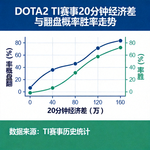 DOTA2 TI赛事20分钟经济差与翻盘概率胜率走势曲线图